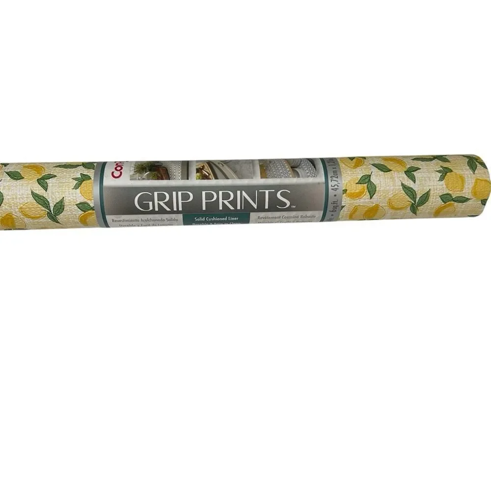 Con-Tact Brand Grip Prints Lemon Non-Adhesive Shelf & Drawer Liner New Vintage
